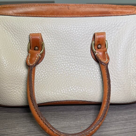 Vintage 90s Dooney & Bourke AWL Medium Zip Top Satchel - Bone & British Tan - Picture 5 of 6